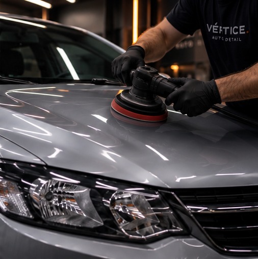 Polimento técnico realizado em carro prata
